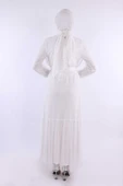 İncili Abaya Ve Elbise Takım 8491 Ekru - 2