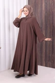 Çıt Çıt Düğme Detaylı Ferace Görünümlü Elbise 70020 Kahverengi thumbnail 3