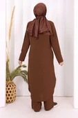 Düğmeli Cepli Tunik ve Pantolon İkili Takım 8682 Kahverengi thumbnail 4