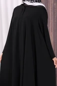 Çıt Çıt Düğme Detaylı Ferace Görünümlü Elbise 70020 Siyah thumbnail 7