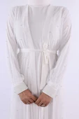 İncili Abaya Ve Elbise Takım 8491 Ekru - 4