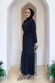 İncili Abaya Ve Elbise Takım 8491 Lacivert - 3