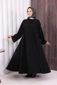 Çıt Çıt Düğme Detaylı Ferace Görünümlü Elbise 70020 Siyah thumbnail 5