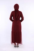 İncili Abaya Ve Elbise Takım 8491 Bordo - 3