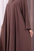 Çıt Çıt Düğme Detaylı Ferace Görünümlü Elbise 70020 Kahverengi thumbnail 6