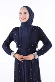 İncili Abaya Ve Elbise Takım 8491 Lacivert thumbnail 5