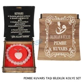 KUTULU KOLYE BİLEKLİK SETİ PEMBE KUVARS - 1