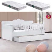 Yavrulu Karyola, Flower Yavrulu Montessori Karyola - Beyaz + 2 Adet Comfort Yatak - 1