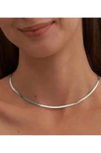 SUNA GÜMÜŞ RENK SADE DÜZ KOLYE-ÇELİK - 1
