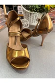 SUNA BRONZ DERİ KAPALI TOPUK 8,5 CM 13 PONT TOPUK BOYU TANGO, DANS VE ABİYE AYAKKABISI - 3