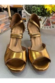 SUNA BRONZ DERİ KAPALI TOPUK 8,5 CM 13 PONT TOPUK BOYU TANGO, DANS VE ABİYE AYAKKABISI - 4