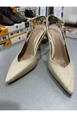 BYSLÇ SHOES KREM DOĞAL KABARTMA DESEN,AÇIK TOPUK,8,5 CM DAMLA TOPUK 13 PONT STİL SAHİBİ AYAKKABI - 6