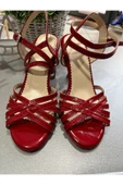 SUNA RUĞAN KIRMIZI 5 BANT TANGO, DANS VE ABİYE AYAKKABISI 8,5 CM 13 PONT TOPUK BOYU thumbnail 6