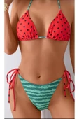 REDB Üçgen bikini moda bağcıklı sevimli detaylı baskı Bikini mayo - 2