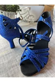 SUNA SAX MAVİ İNCİLİ SALSA, BACATA, TANGO, DANS AYAKKABISI 5 CM KADEH TOPUK thumbnail 2
