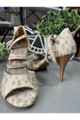 SUNA PAPATYA DESENLİ KAPALI TOPUK TANGO -DANS VE ABİYE AYAKKABISI 8,5 CM TOPUK BOYU thumbnail 1