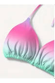 sky Ombre Baskılı Kadın Bikini Takımı Yan Bağlamalı Yüksek Kesim Alt, Esnek Polyester/Elastan Karışımı - 6