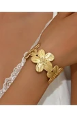 YEBİİ Şık Paslanmaz Çelik Çiçekli Manşet BilezikVintage Esintili, Günlük KıyafetlerPartiler İçin Mükemmel - 4