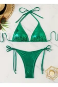 Oceana Kadınlar için Şık Yeşil Halter Bikini Takımı - Yüksek Esneklik, Arka Bağlama Tasarımı, Yan Bağlar - 1