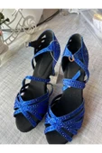 SUNA SAX MAVİ İNCİLİ SALSA, BACATA, TANGO, DANS AYAKKABISI 5 CM KADEH TOPUK thumbnail 3