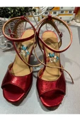 SUNA NEON KIRMIZI KELEBEK MODEL 8,5 CM 13 PONT TANGO DANS AYAKKABISI - 3