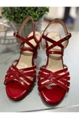 SUNA RUĞAN KIRMIZI 5 BANT TANGO, DANS VE ABİYE AYAKKABISI 8,5 CM 13 PONT TOPUK BOYU thumbnail 2