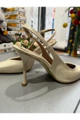 BYSLÇ SHOES KREM DOĞAL KABARTMA DESEN,AÇIK TOPUK,8,5 CM DAMLA TOPUK 13 PONT STİL SAHİBİ AYAKKABI - 1