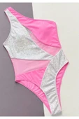 PİNK Yeni Şık Pembe Tek Parça Kadın Mayo, Batı Stiliyle Parlak Dopamin Patchwork'e Sahip - 2