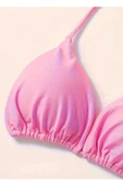 PİNK Tek Renk Bikini, Boyun Askılı Sırtı Açık Mayo, Kadın Yüzme Kıyafeti - 4