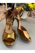 SUNA BRONZ DERİ KAPALI TOPUK 8,5 CM 13 PONT TOPUK BOYU TANGO, DANS VE ABİYE AYAKKABISI - 1