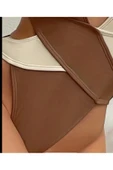 khaki boutique Şık Tek Parça Mayo İKİ RENKLİ KREM-BEJ - 3