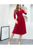 ROYAFASHİON KEMERLİ BEL TAM OTURAN, KRAVUZE YAKA  ŞIK ELBİSE - 1