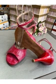 SUNA KIRMIZIPEMBE MERMER DESEN KELEBEK MODEL TANGO, DANS VE SALON ABİYE AYAKKABISI 8,5 CM TOPUK BOY thumbnail 5