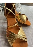 SUNA SALSA AYAKKABISI-7 CM KADEH TOPUK - DERİ  GÜL 7 BANTLI ALTIN RENK thumbnail 5