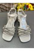 JENA BEYAZ SİMLİ EN MODA 4,5 CM TOPUK BOYUNDA KALIN TOPUK KADIN ABİYE AYAKKABISI - 1