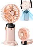 LCD Ekranlı Şarjlı El Fanı Mini Vantilatör 5 Kademe Sessiz Boyun Askılı Pembe Fan - 8