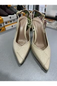BYSLÇ SHOES KREM DOĞAL KABARTMA DESEN,AÇIK TOPUK,8,5 CM DAMLA TOPUK 13 PONT STİL SAHİBİ AYAKKABI - 5