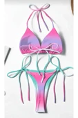 sky Ombre Baskılı Kadın Bikini Takımı Yan Bağlamalı Yüksek Kesim Alt, Esnek Polyester/Elastan Karışımı - 1