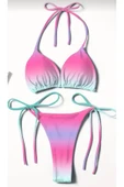 sky Ombre Baskılı Kadın Bikini Takımı Yan Bağlamalı Yüksek Kesim Alt, Esnek Polyester/Elastan Karışımı - 2