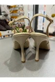 BYSLÇ SHOES KREM DOĞAL KABARTMA DESEN,AÇIK TOPUK,8,5 CM DAMLA TOPUK 13 PONT STİL SAHİBİ AYAKKABI - 3