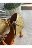 SUNA SALSA AYAKKABISI-7 CM KADEH TOPUK - DERİ  GÜL 7 BANTLI ALTIN RENK thumbnail 3