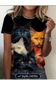 SUNA RENKLİ KEDİ BASKILI KISA KOL TİŞÖRT thumbnail 1