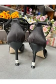 BYSLÇ SHOES TAŞLI TOPUK SİYAH SATEN KAPALI TOPUK TAŞLI ABİYE AYAKKABI - 3