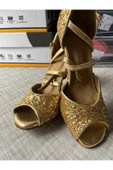 SUNA TANGO, SALSA,BACATA, KADIN DANS AYAKKABISI KRİSTAL ALTIN thumbnail 2