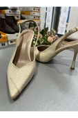 BYSLÇ SHOES KREM DOĞAL KABARTMA DESEN,AÇIK TOPUK,8,5 CM DAMLA TOPUK 13 PONT STİL SAHİBİ AYAKKABI - 4