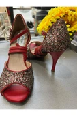 SUNA KIRMIZI KRİSTAL GÖRÜNÜMLÜ KAPALI TOPUK TANGO, DANS VE ABİYE AYAKKABI thumbnail 2