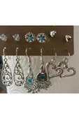 Silver bohem etnik tarzı kadınların şık sarkık küpeler ve çivi seti, gümüş renkli çok parçalı set thumbnail 1