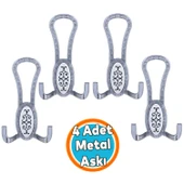Mobilya Portmanto Vestiyer Duvar Askısı Metal Dolap Elbise Askılığı Krom Beyaz Desenli (4 Adet) - 1