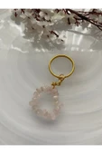 Pembe Kuvars Doğal Taş Altın Anahtarlık - 1