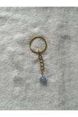 8 mm akuamarin taşı altın anahtarlık - 1